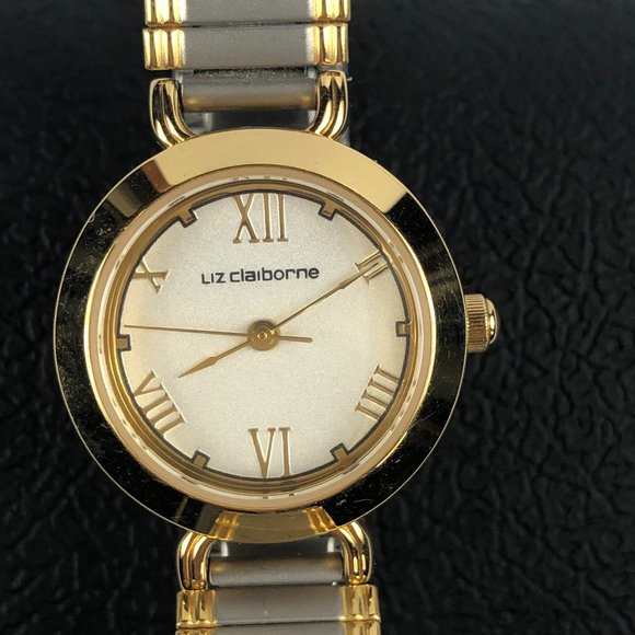 NEW - Liz Clairborne Two Tone Stretchy Flex Band Watch Minimalist Quiet Luxury - Picture 3 of 11